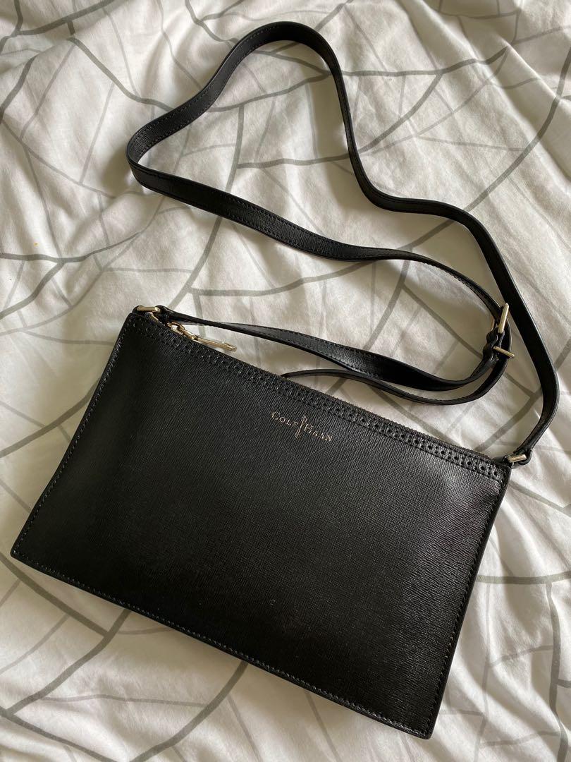 Cole Haan Black Crossbody Bag (Category: Cross-body Bags) located in Antipolo. Submitted by drfernandez (Listing ID 268732897, Image 2). Description: Cole Haan Small Black Crossbody with gold hardware and adjustable strap. Perfect rectangular shape. Measures about 9 1/4" across x 6" in height x 1" deep. All edges including the strap's edges are intact. In excellent used condition. This comes from a smoke-free and clean home. Please check my listi