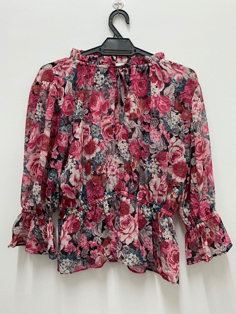 zara red floral blouse