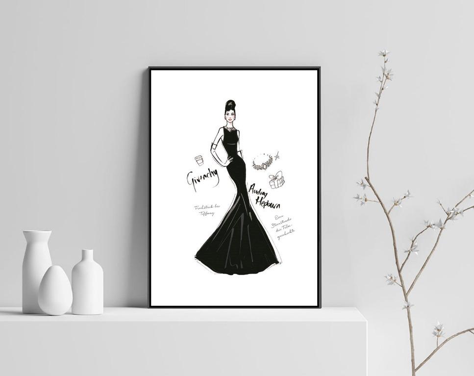 Framed Wall Art Print Fashion Illustration Audrey Couture Design Craft Artwork On Carousell