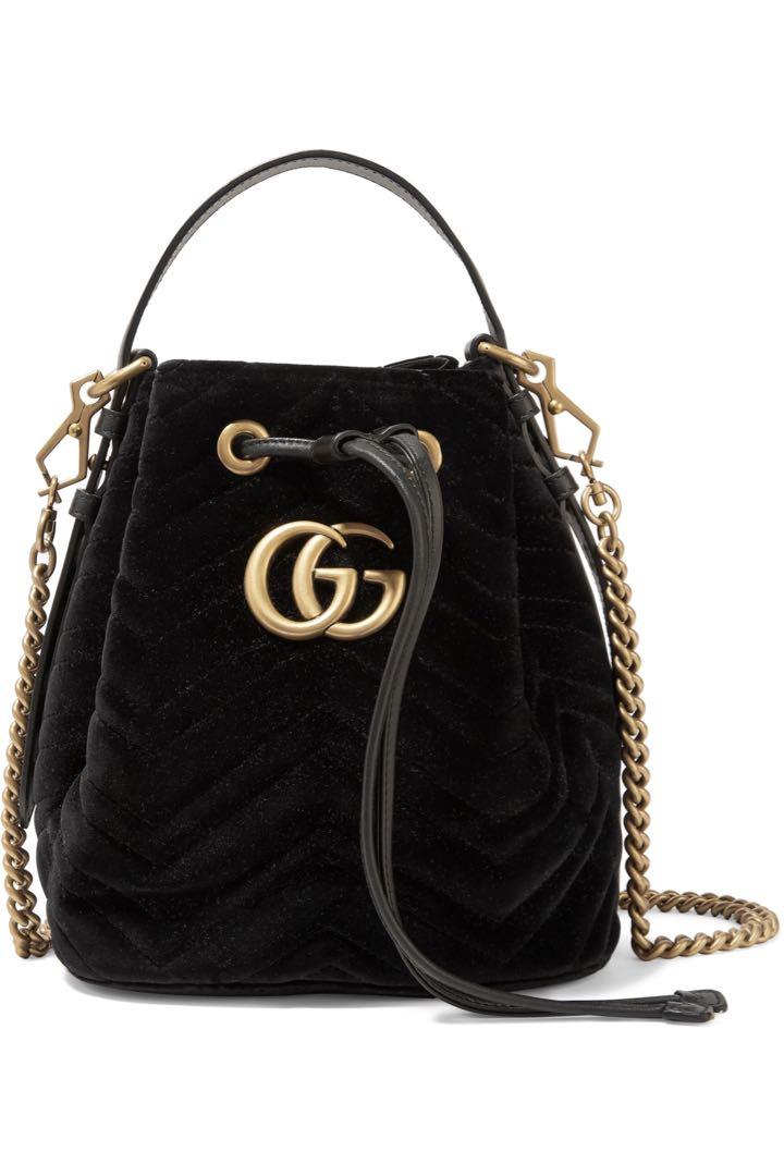 gucci marmont velvet bucket bag