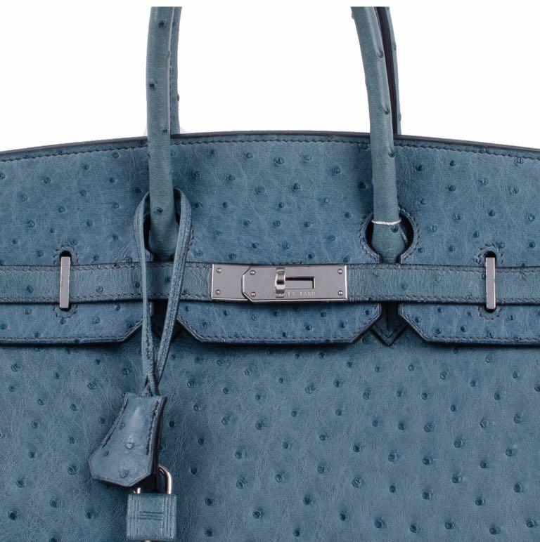 Blue jean Birkin 35 ostrich bag - VALOIS VINTAGE PARIS