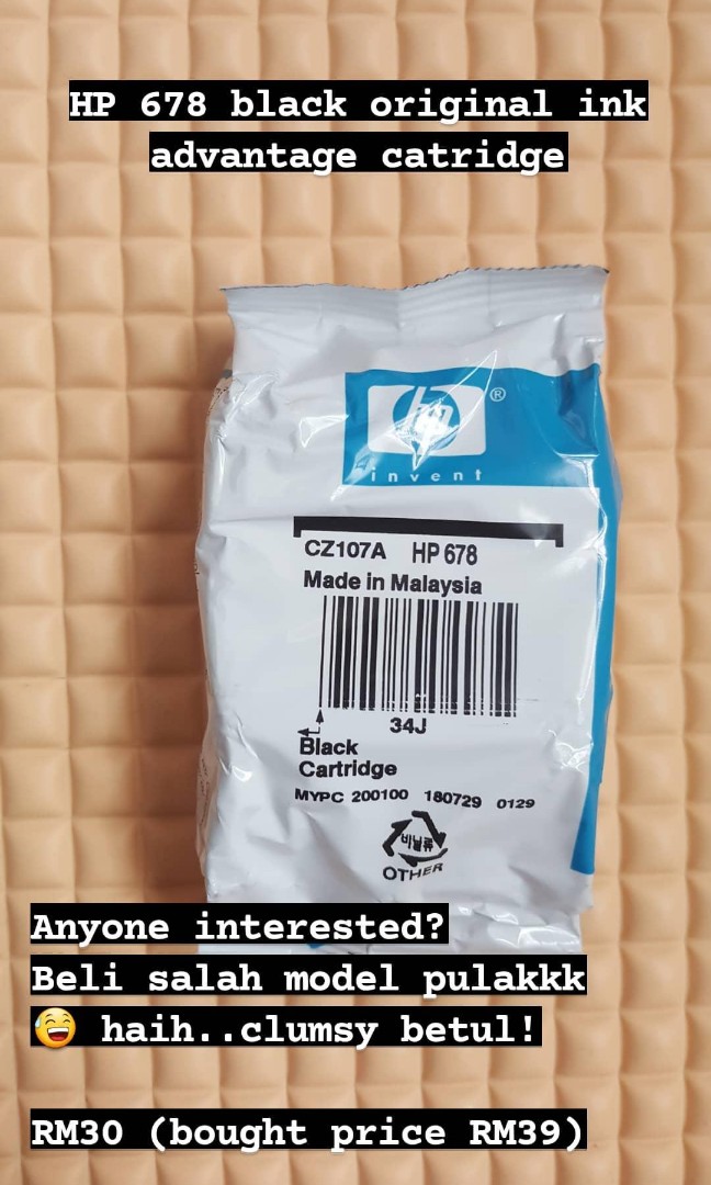 Hp 678 Black Original Ink Advantage Catridge Electronics Computer Parts Accessories On Carousell