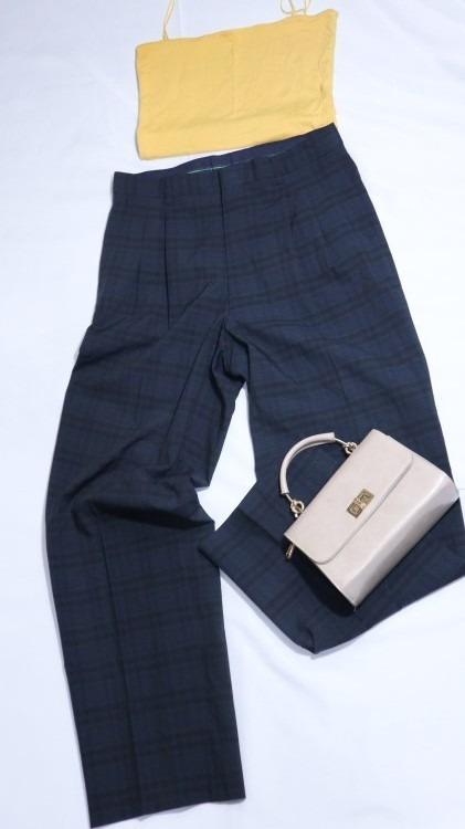 blue checkered trousers womens