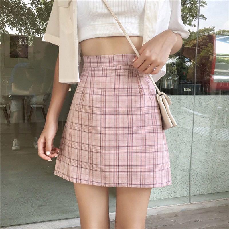 Pink checkered deals skirt outfit