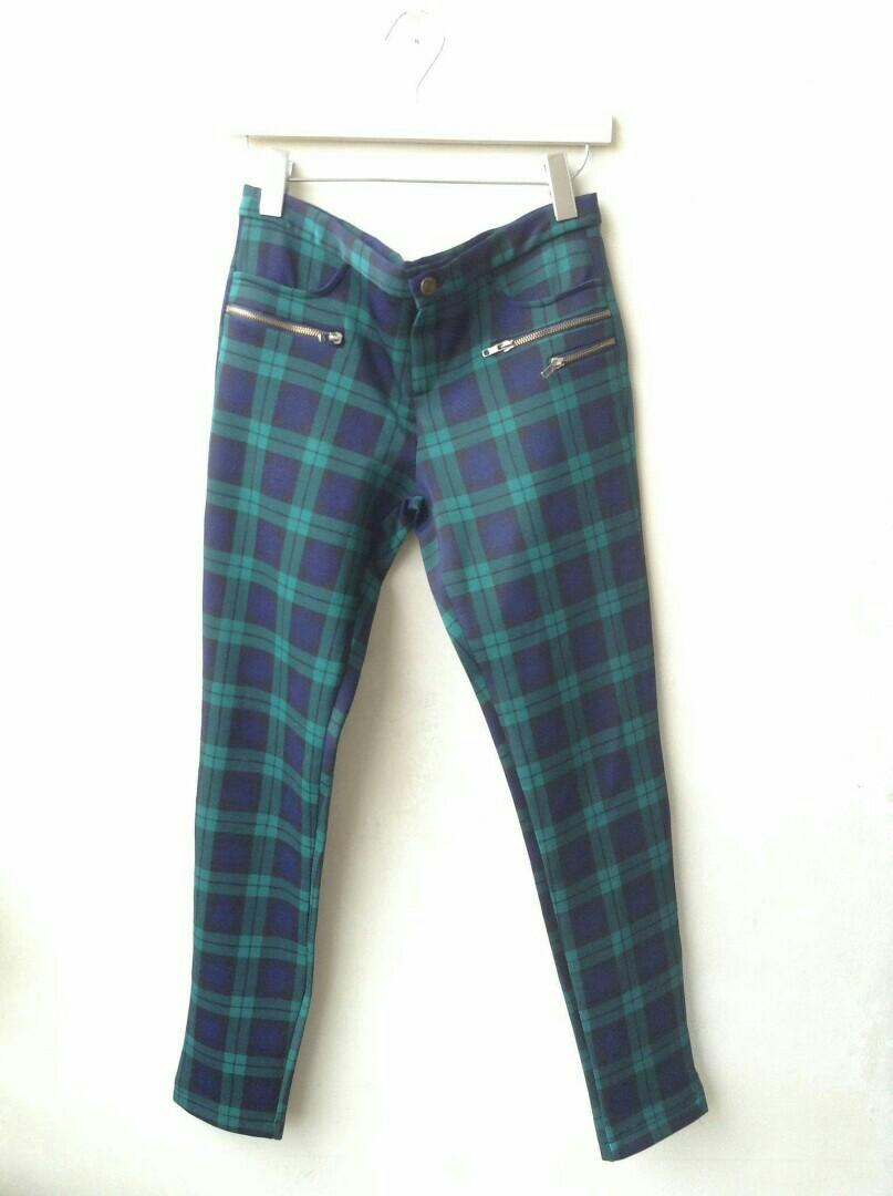 plaid denim jeans