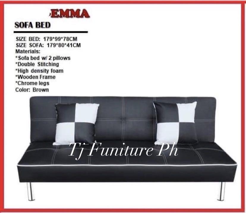 Sofa Bed w/ 2 Pillows (Category: Sofas) located in Quezon City. Submitted by tjfurnitureph (Listing ID 1028279543, Image 1). Description: Sofa Bed w/ 2 Pillows Model:Emma Size: (B)- L"179xW"99xH"78 CM (S)- L"179xW"80xH"41 CM Color: Brown Material: Sofa Bed w/ 2 Pillows Double Stitching High Density Foam Wooden Frame & Metal Legs Chrome Legs Additional Delivery Fee We Accept COD (Cash on Delivery) Pm us for inquiries! .
