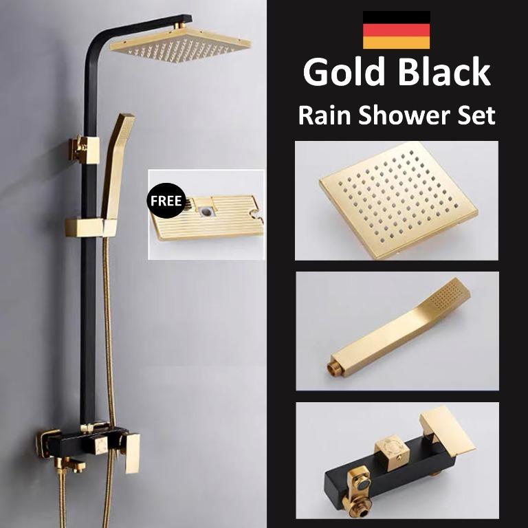 SUS304 Premium Black Stainless Steel Rain Shower / Gold Black Rain Shower Set, Furniture & Home