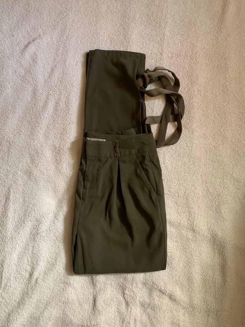 Vero Moda Pants In Army Green With Tie Ribbon Details Women S Fashion Clothes Pants Jeans Shorts On Carousell