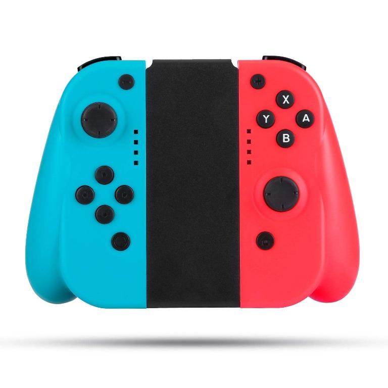 nintendo switch with neon blue and red controllers