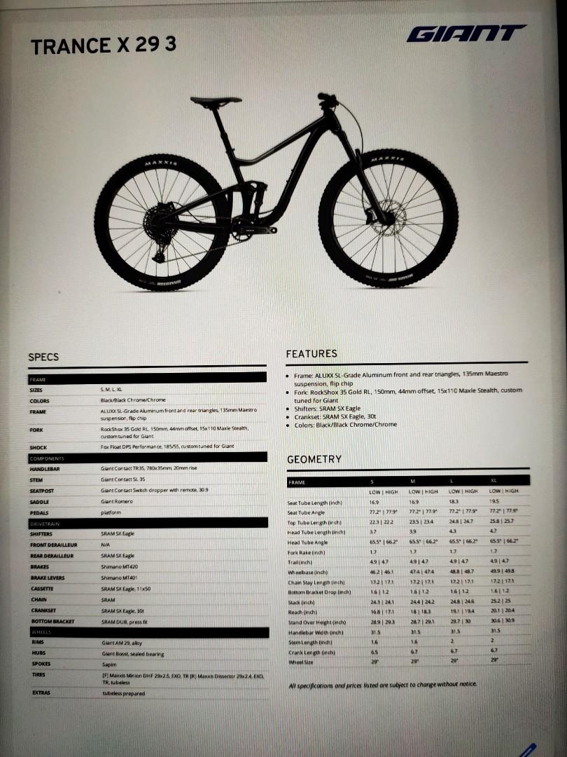 Mtb 2021 Giant Trance X Aluminium 29er Sports Equipment Bicycles
