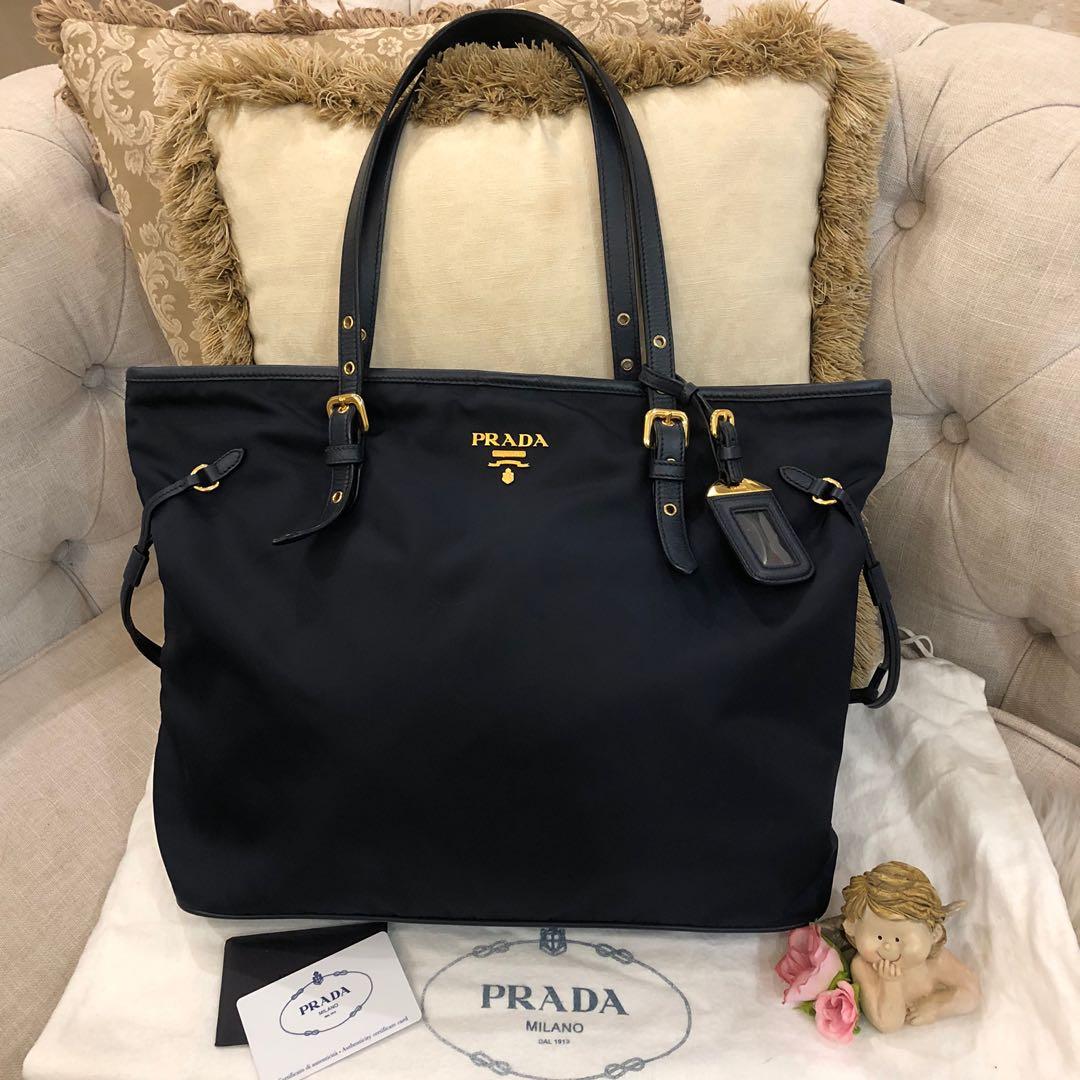 Prada BR4997 Tessuto Saffian Dark Blue Shopping Tote Bag , Luxury