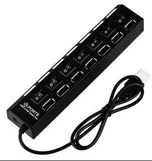 7-Port USB 2.0 Multi Charger Hub High Speed Adapter ON/OFF Switch for Laptop/PC...