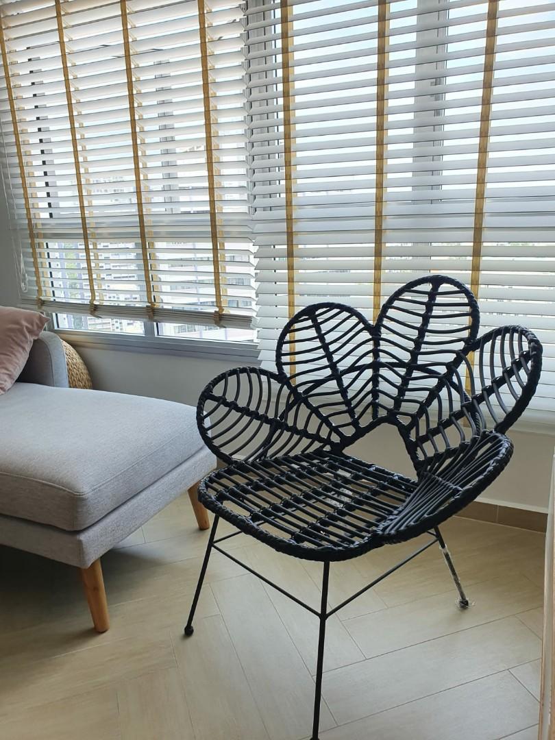 black handwoven rattan peacock chair