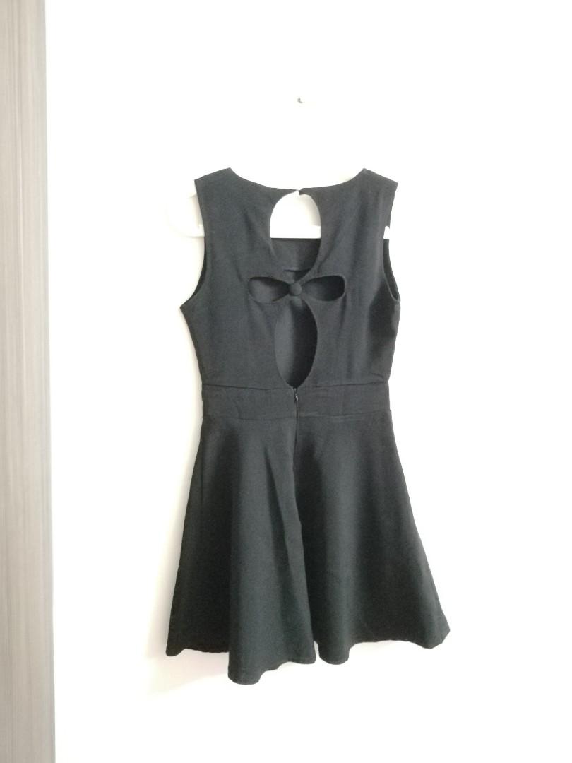 11655 Black Cutout Back Skater Dress