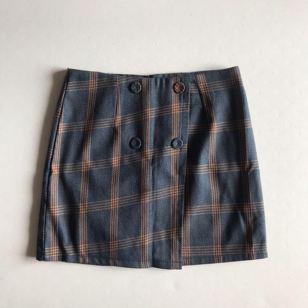 blue plaid overall dress