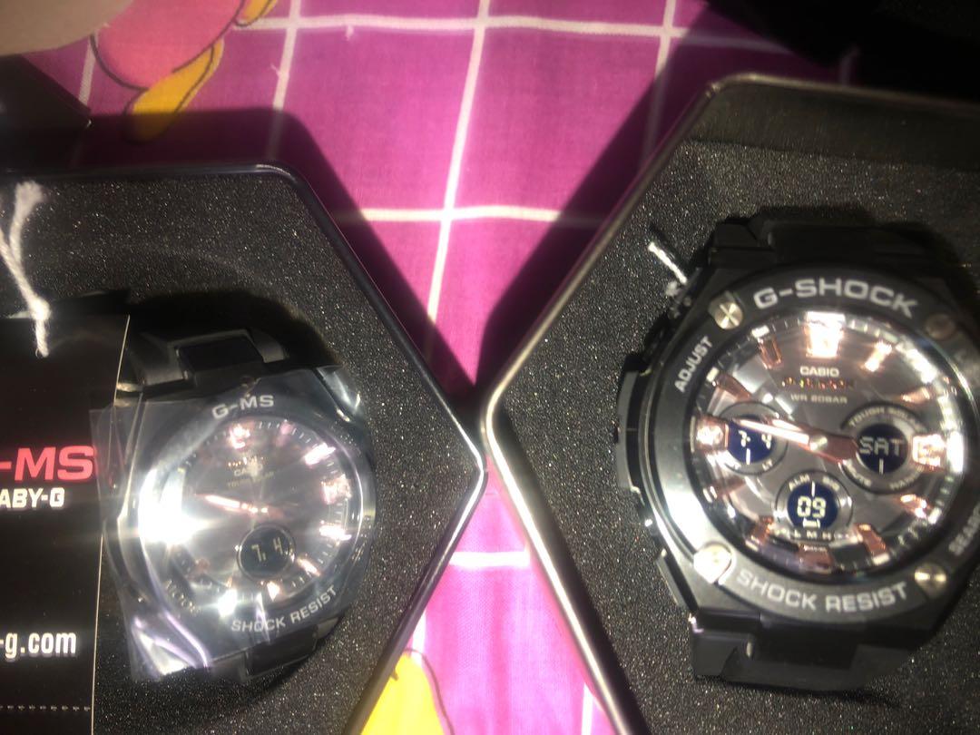 casio G Shock G STEEL GST S310BDD 1A and Baby G G MS MSG S200BDD 1A with Natural Diamonds and Multi Faceted Glass couple watch