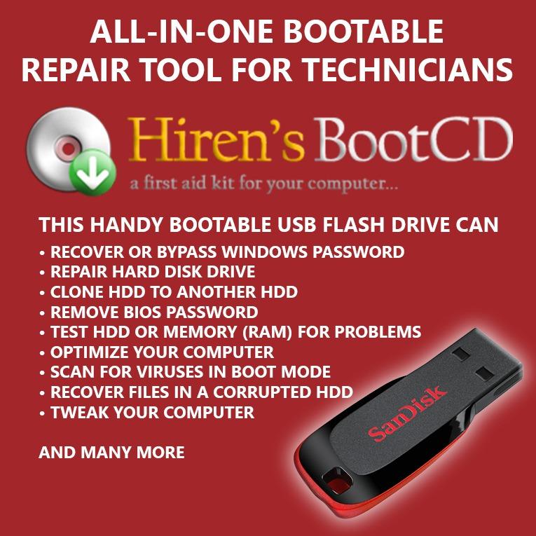 hiren s bootcd bootable 4gb usb flash drive all in one repair tool for technicians mobile phones gadgets mobile gadget accessories other mobile gadget accessories on carousell