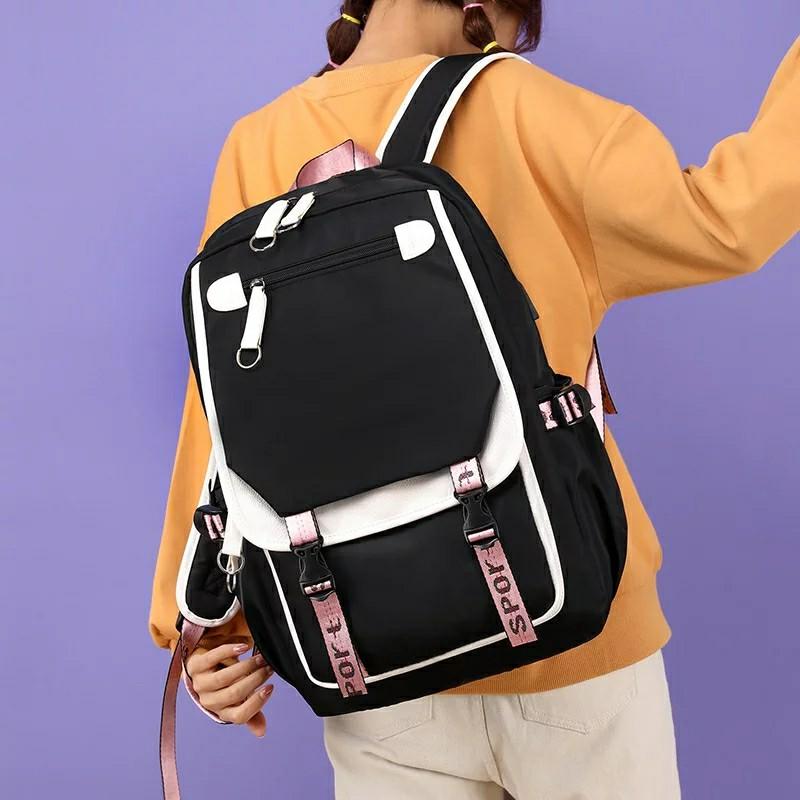 kids school backpack for girls korean style black pink cute