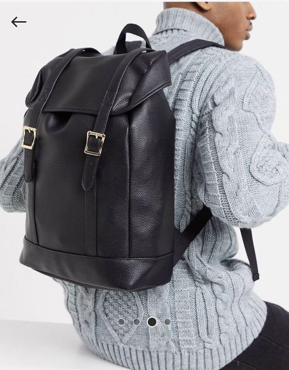 asos black leather backpack