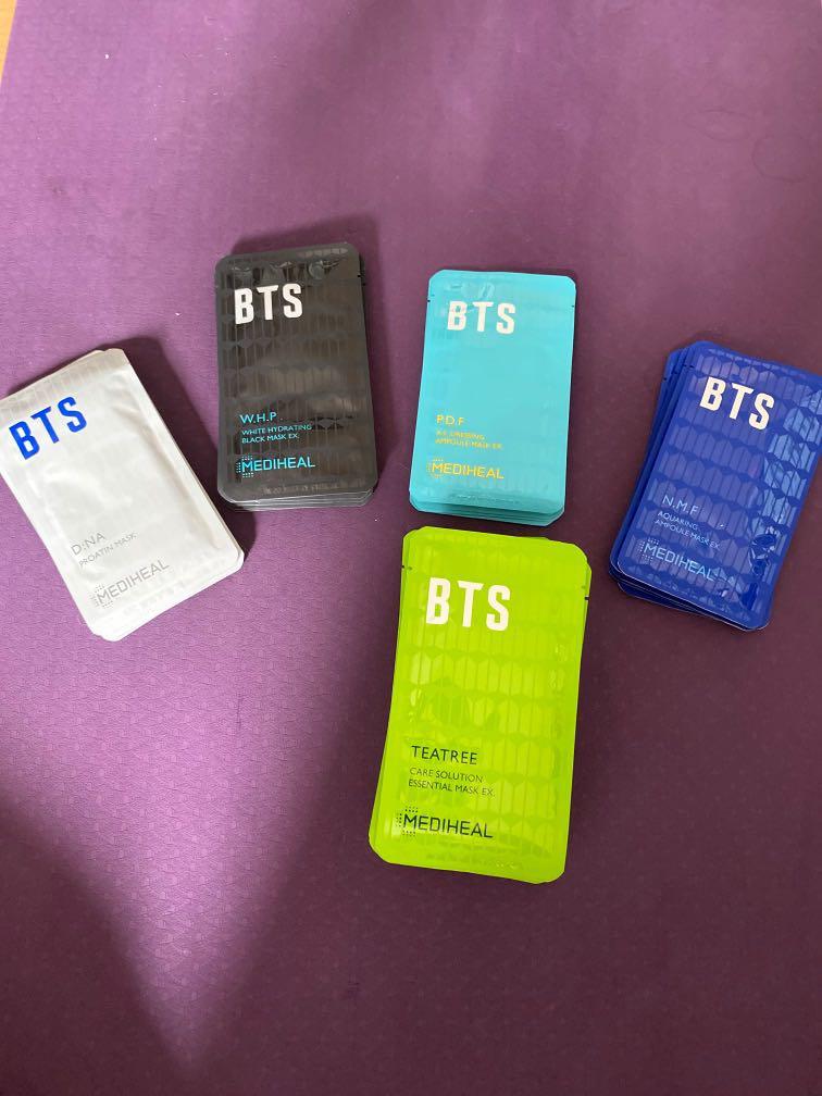 Mediheal Face Masks (BTS Ver) (Category: Face Care) located in Quezon City. Submitted by kaymap01 (Listing ID 1028438379, Image 1). Description: Tea tree care solution essential mask ex (20 pcs available) NMF Aquaring Ampoule Mask Ex (5 pcs available) PDF AC Dressing Ampoule Mask Ex (5 pcs available) WHP Whife Hydrating Black Mask Ex (5 pcs available) D:NA Proatin Mask (5 pcs available).