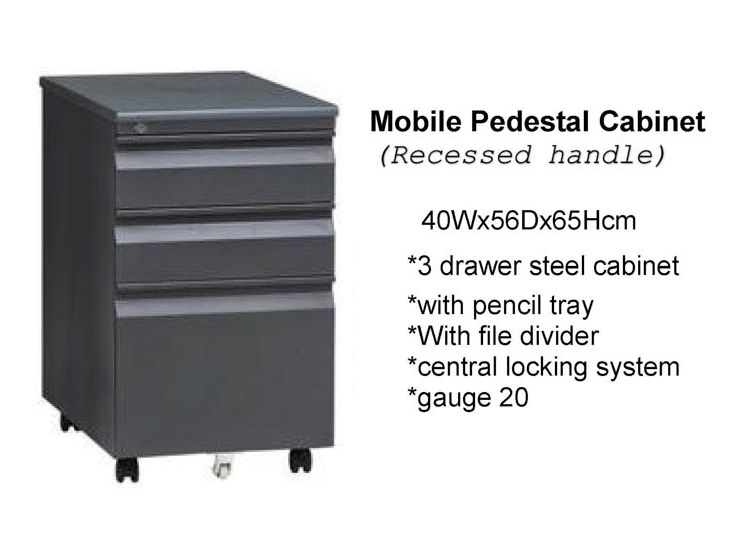 Mobile pedestal cabinet-recessed handle