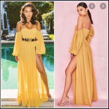 Mustard bardot maxi dress online
