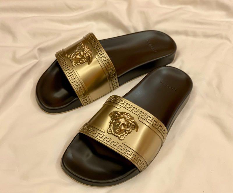 New Versace Slippers in Gold, Men's 