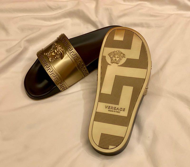 New Versace Slippers in Gold, Men's Fashion, Footwear, Flipflops and Slides on