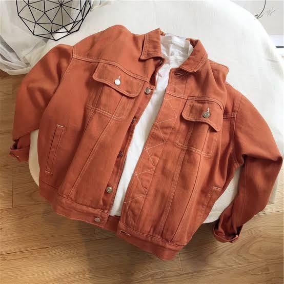oversized orange denim jacket