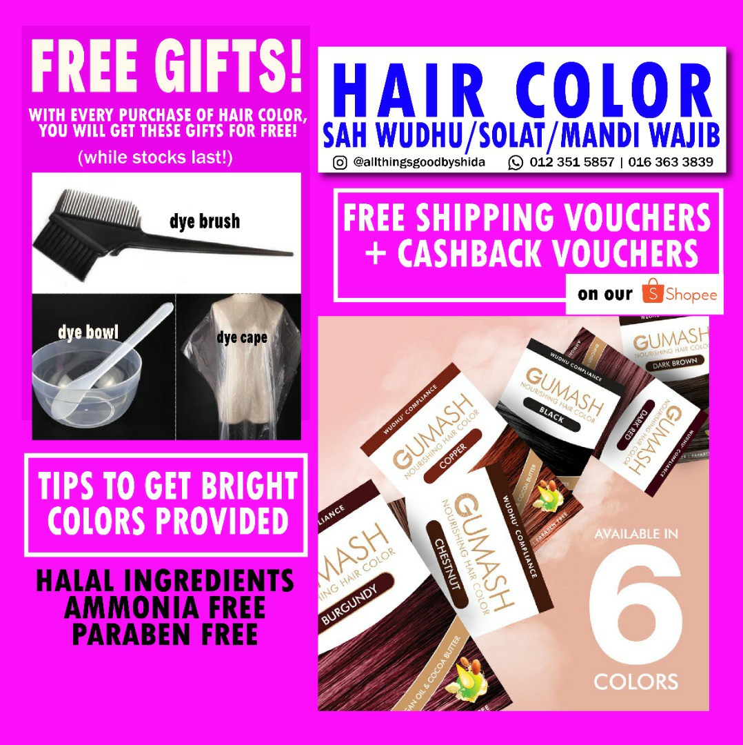 GUMASH HAIR COLOR SAH WUDHU SAH SOLAT & HAIR BLEACH, Beauty & Personal ...
