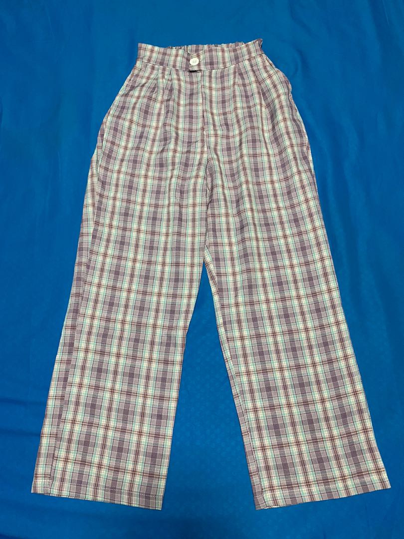 purple checkered pants