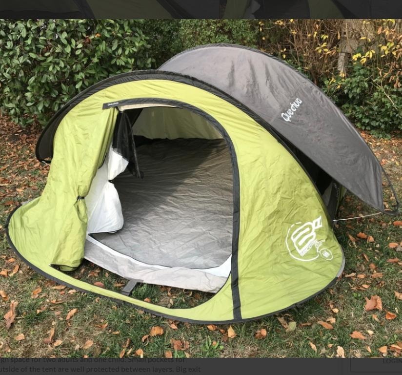 Quechua 2 Seconds Air III Waterproof Pop Up Tent Easy Assembly for 3