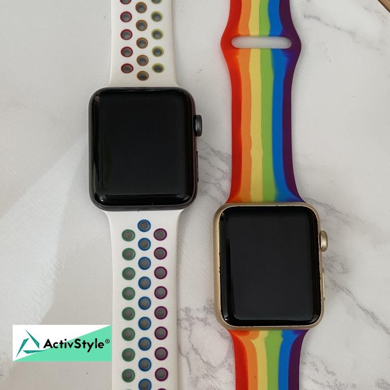 Rainbow Rubber Straps for Apple Watch bands. Mobile Phones