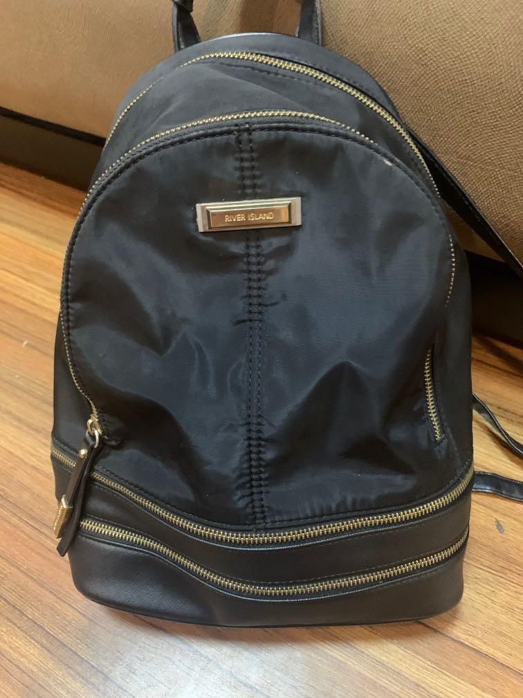 River Island Backpack in Black with Gold Accents, Women's Fashion, Bags ...