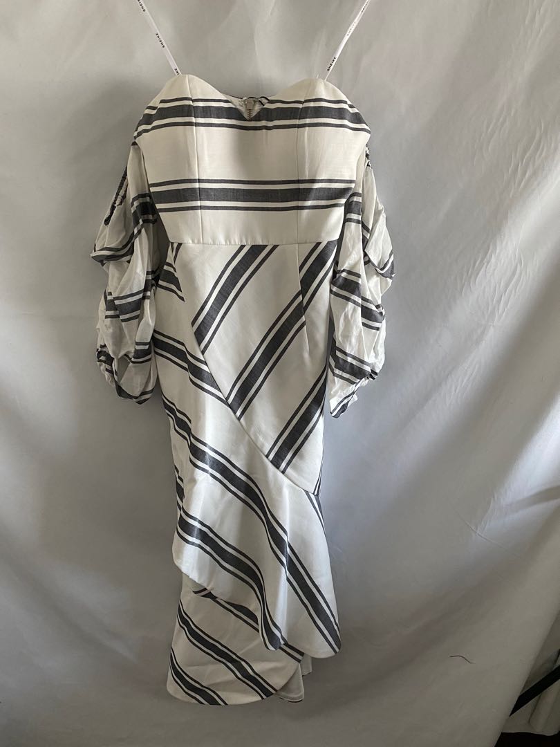 Sheike white and grey stripe midi dress Women s Fashion Clothes