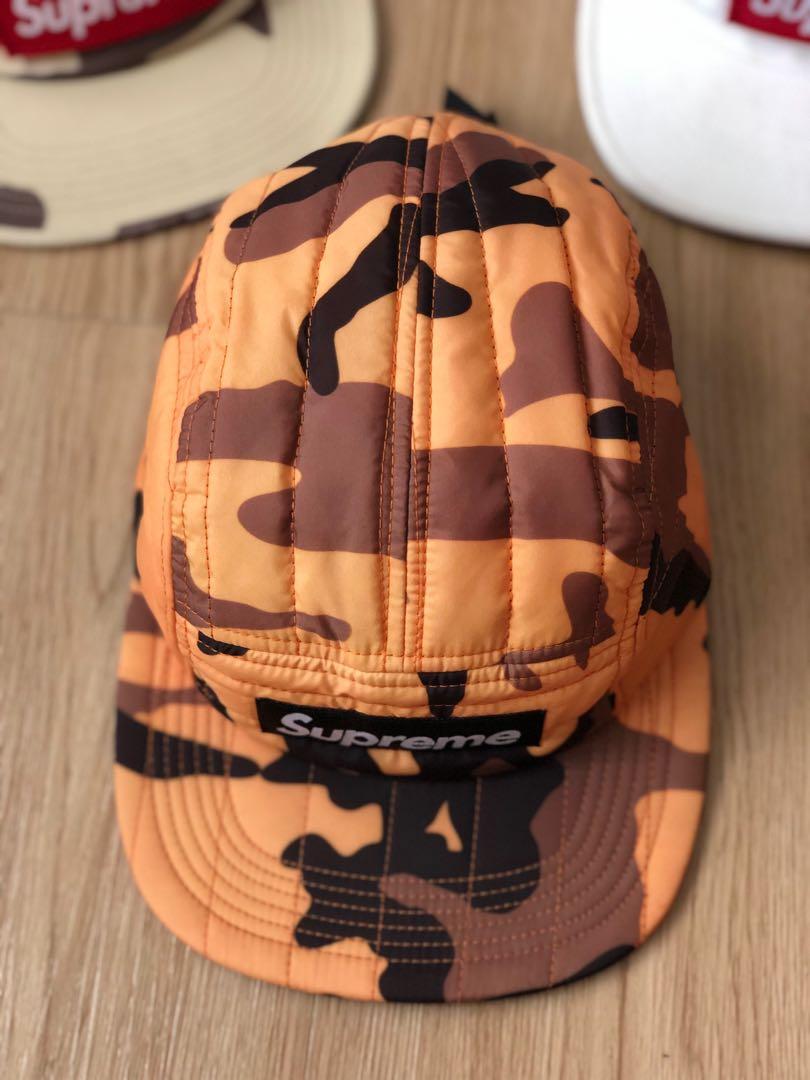Supreme Quilted Orange Camo Camp Cap Adjustable 5 Panel Hat