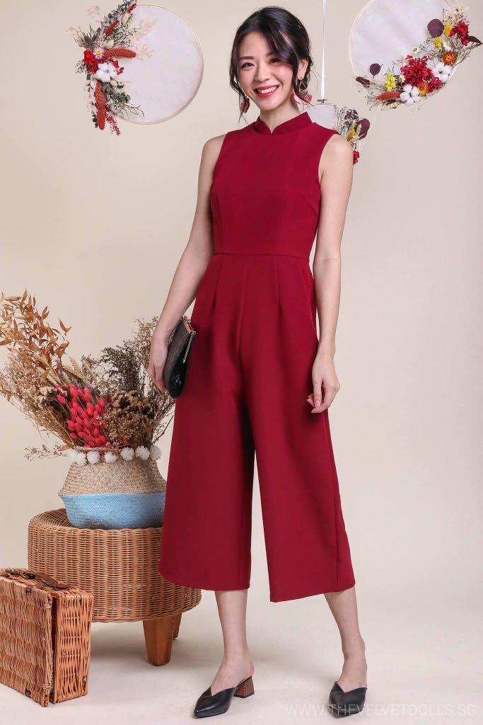 TVD Oaklyn Mandarin Collar Jumpsuit in Wine