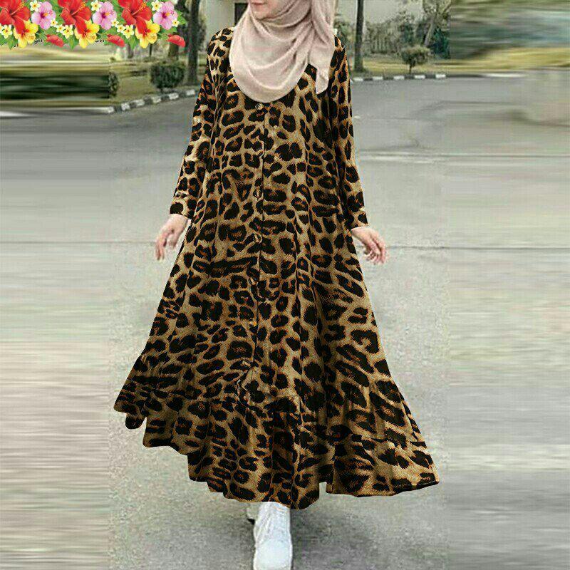 MELDVDIB Muslim Leopard Maxi Dress for Women Hijab Indonesia