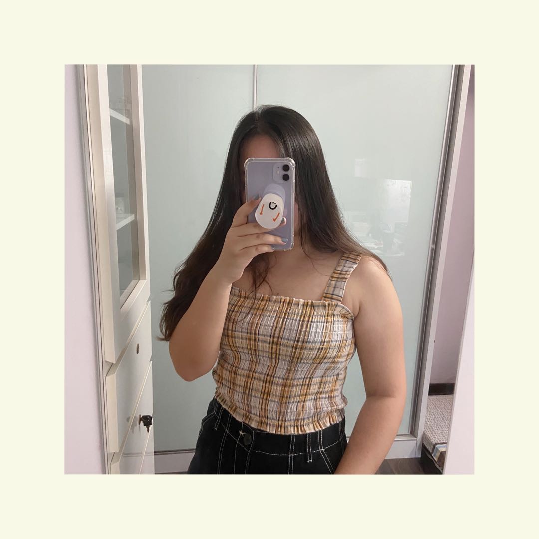 yellow checkered tube top