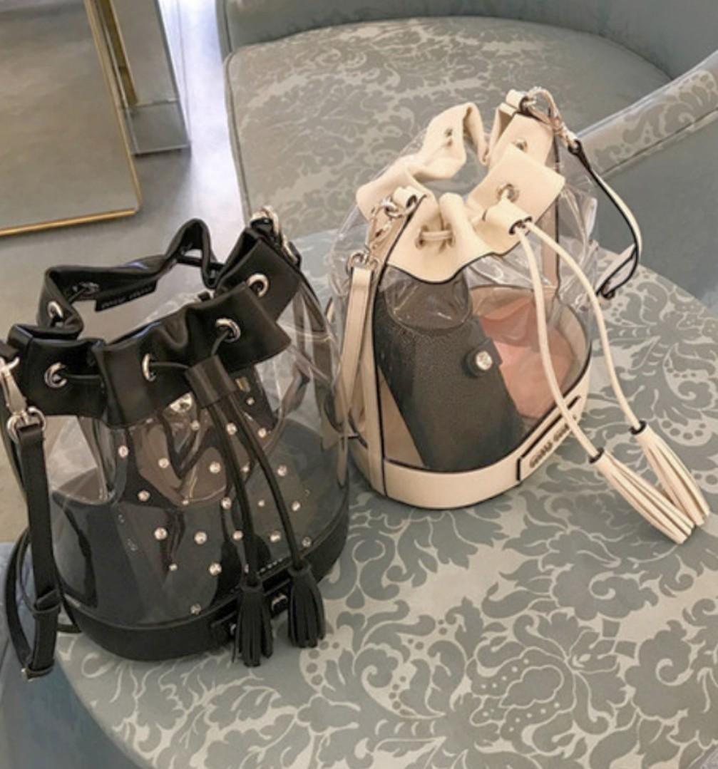 全新Miu Miu PVC Logo Bucket Bag 透明手袋5BE028, 名牌, 手袋及銀包