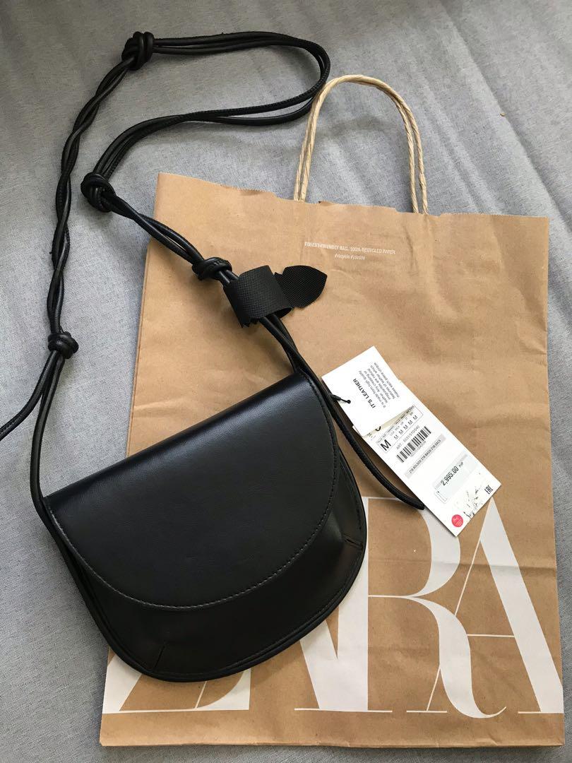 Authentic Zara Black Leather Minimalist Crossbody Bag, Women's Fashion