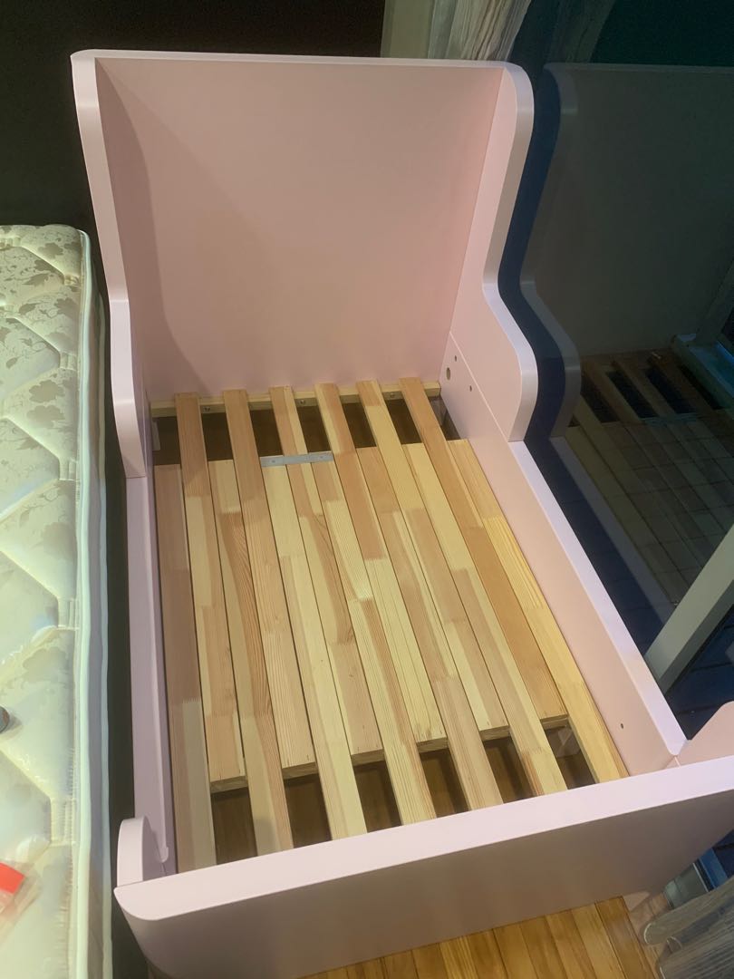 IKEA BUSUNGE Extendable bed, with mattress,light pink, 80x200 cm