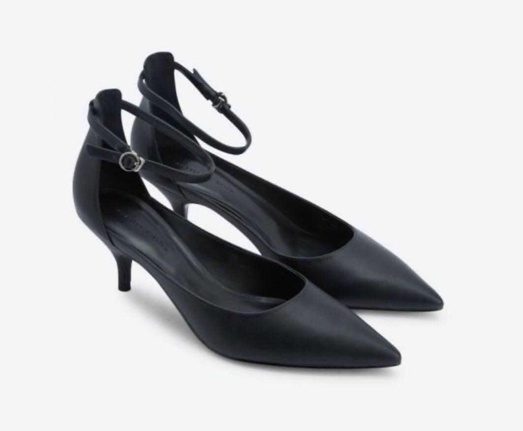 black kitten heel ankle strap shoes
