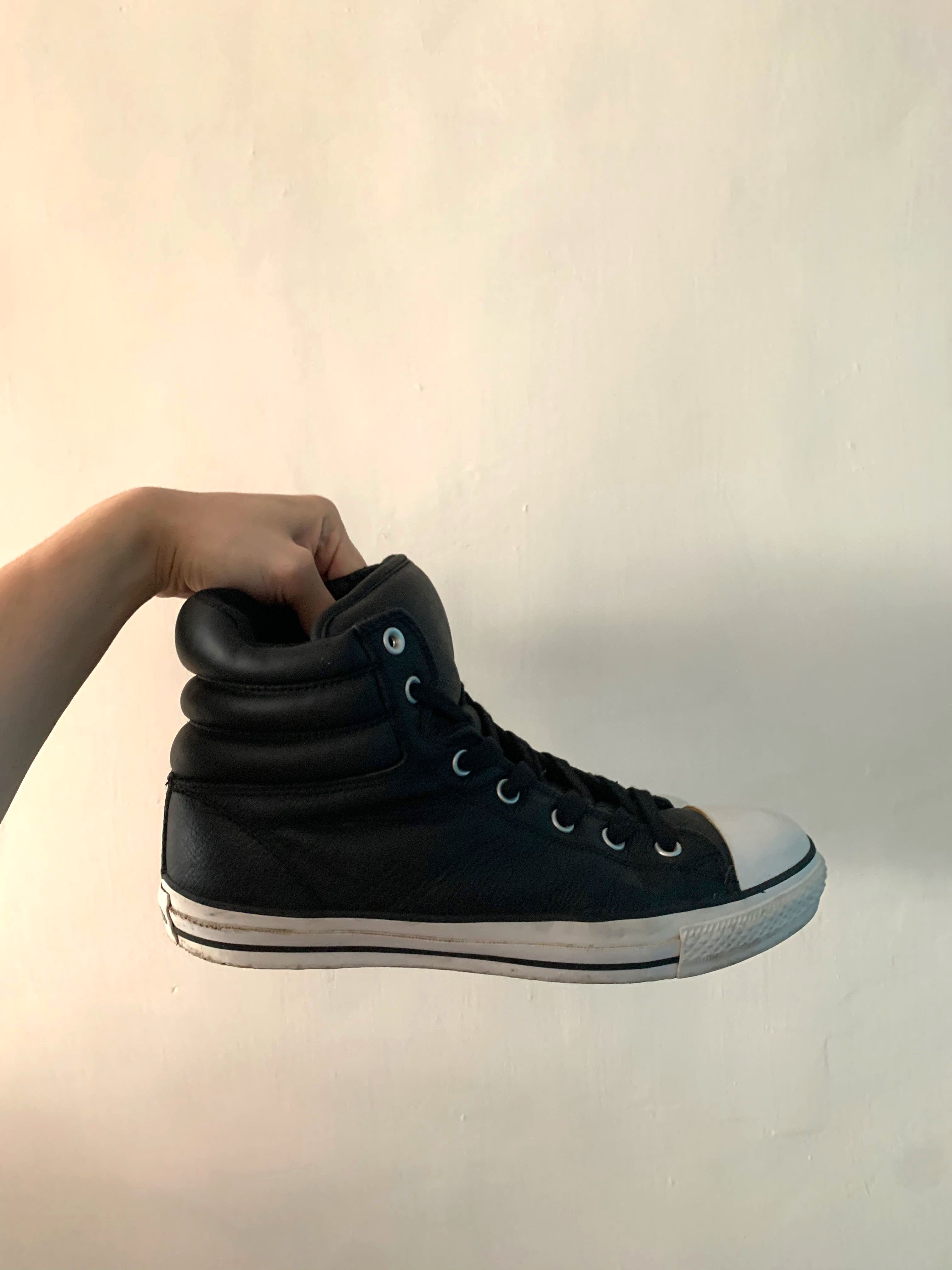 Converse Black Leather High Top Shoes 