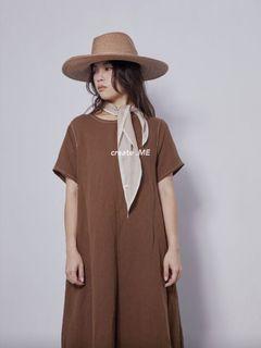 Create me 韓貨 正韓 外縫線 口袋 長版 棉質 洋裝 連身裙 連衣裙 日系 日牌 咖啡色 棕色 ［ 全新轉售 ］