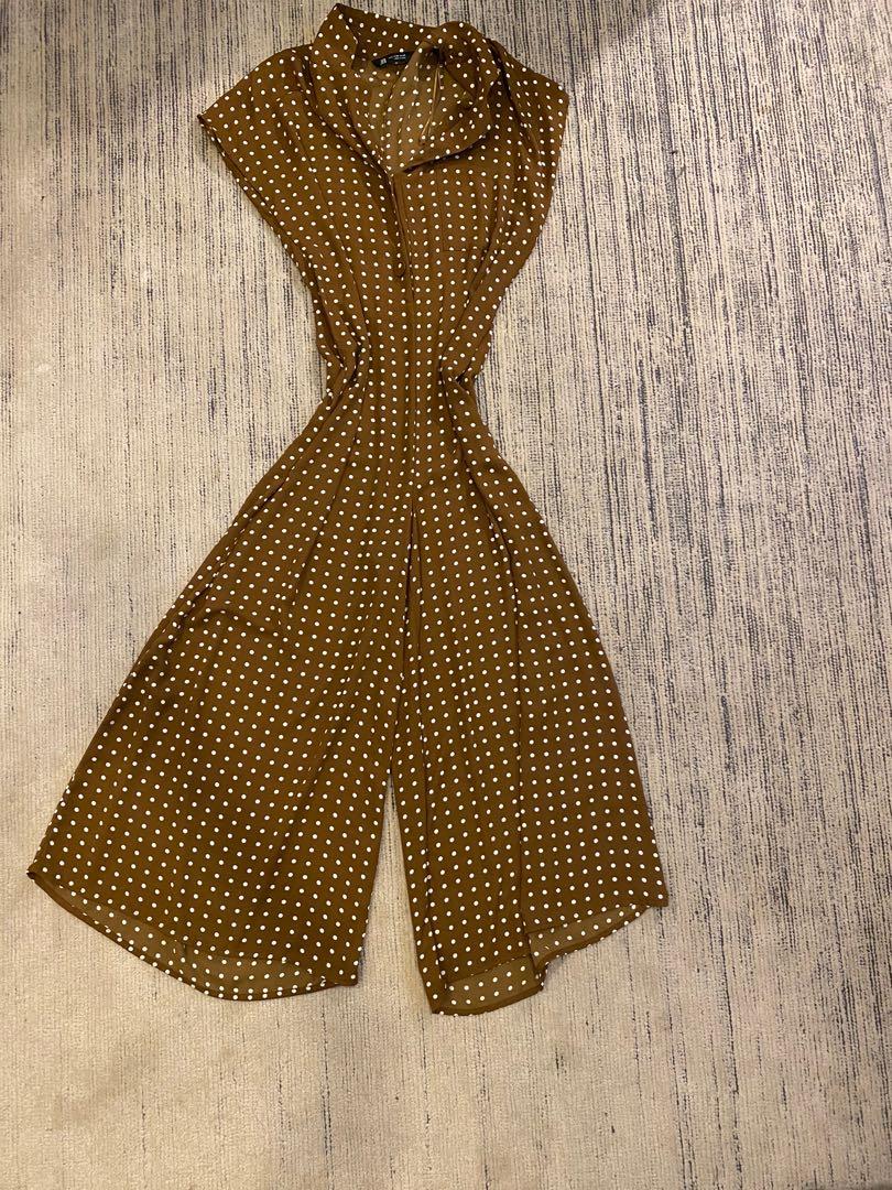 Full Length Zara Polka Dot Jump Suit Women S Fashion Dresses Sets Jumpsuits On Carousell