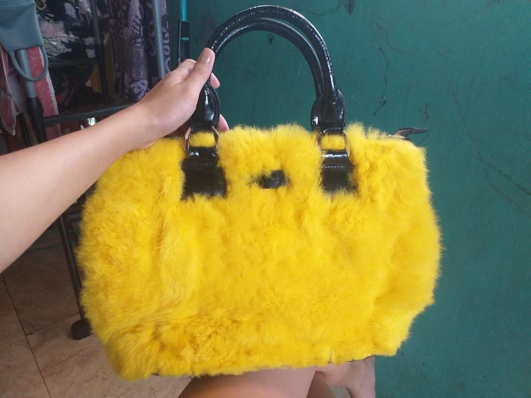 Yellow fur deals purse