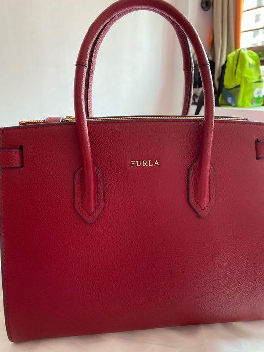 Red furla handbag on sale