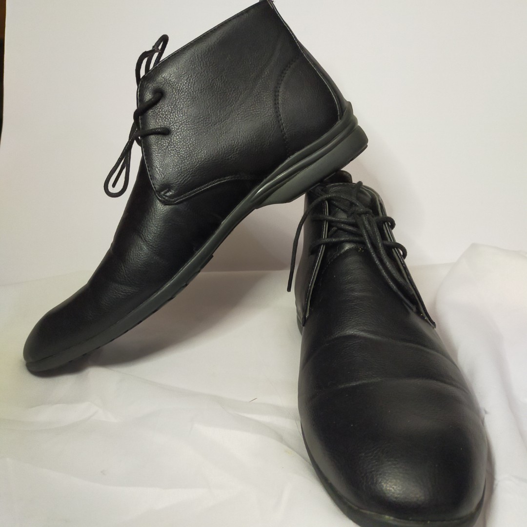 High cut hotsell black leather shoes