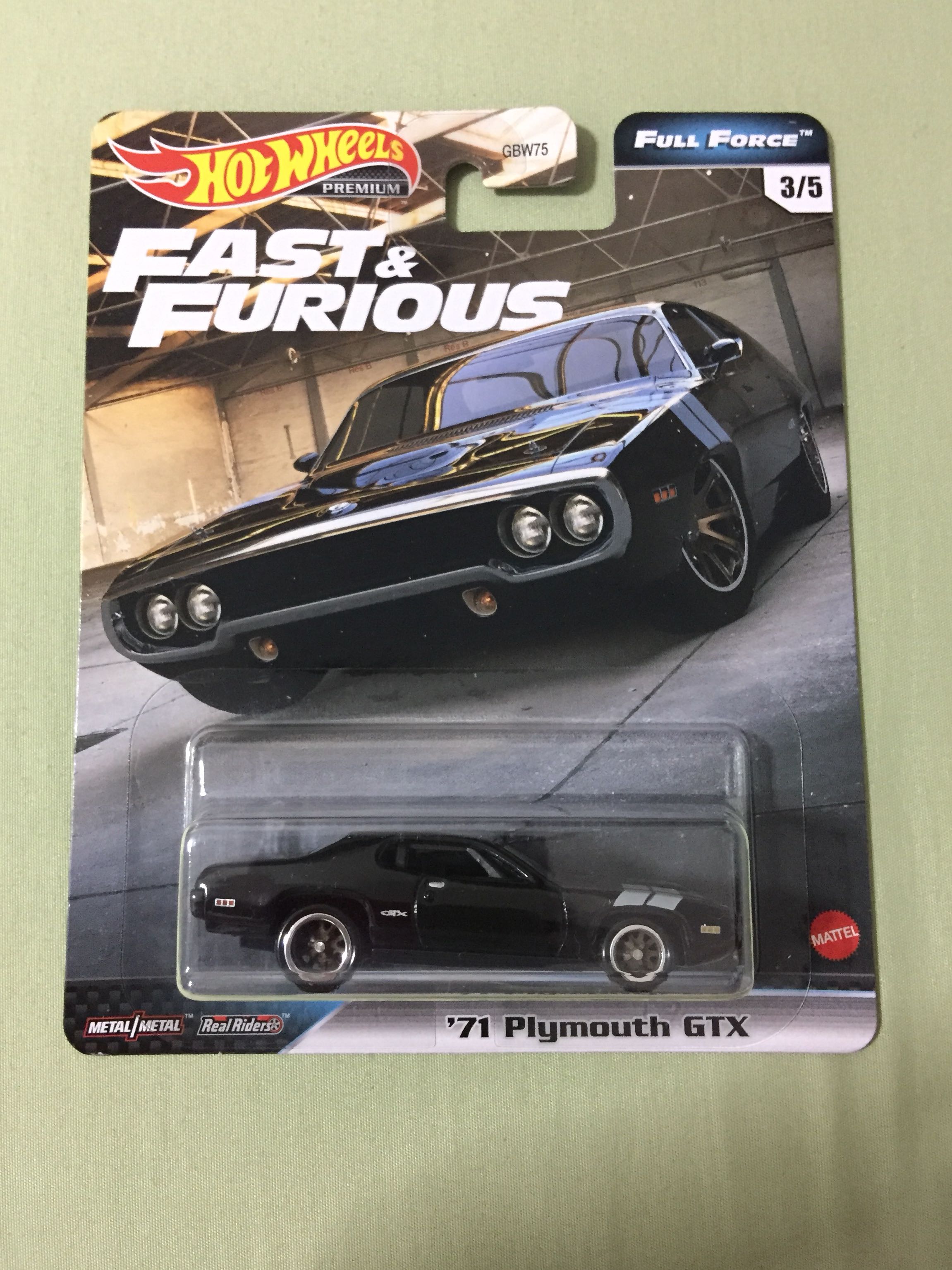 HOT WHEELS PREMIUM FAST & FURIOUS FULL FORCE '71 PLYMOUTH GTX w/REAL RIDERS